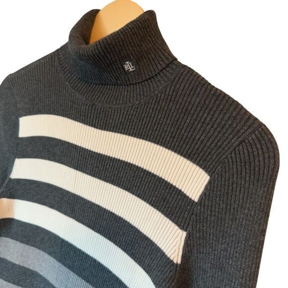 Ralph Lauren Women's Wide Striped Turtleneck Sweater - Black and Gray, Medium - Picture 4 of 10